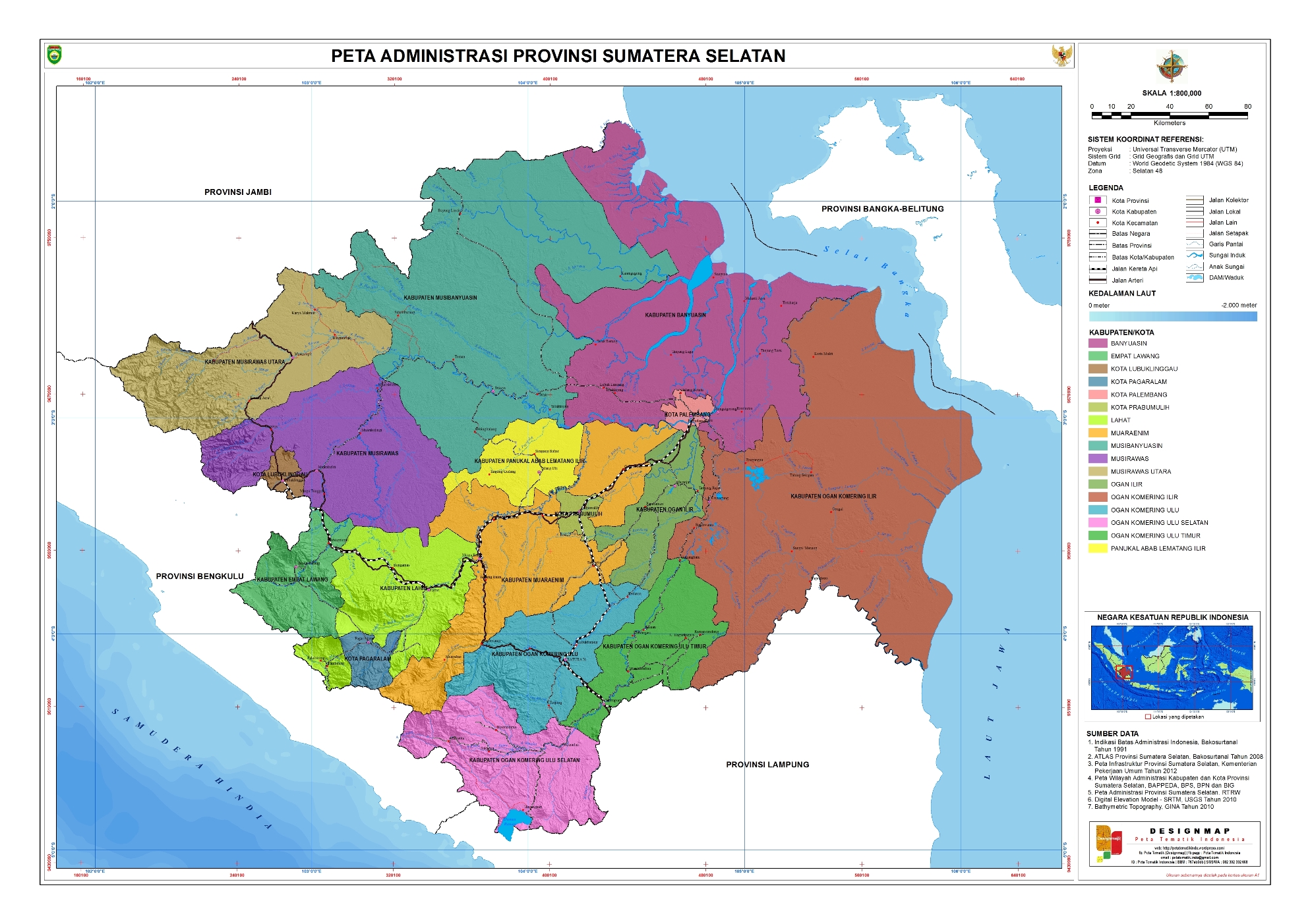 Administrasi Provinsi  Sumatera  Selatan Peta  Tematik 