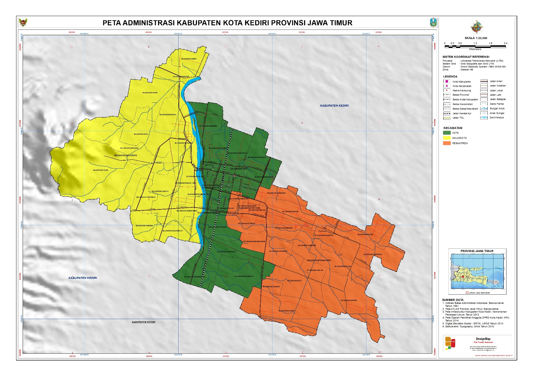 Administrasi Kota Kediri Peta Tematik Indonesia